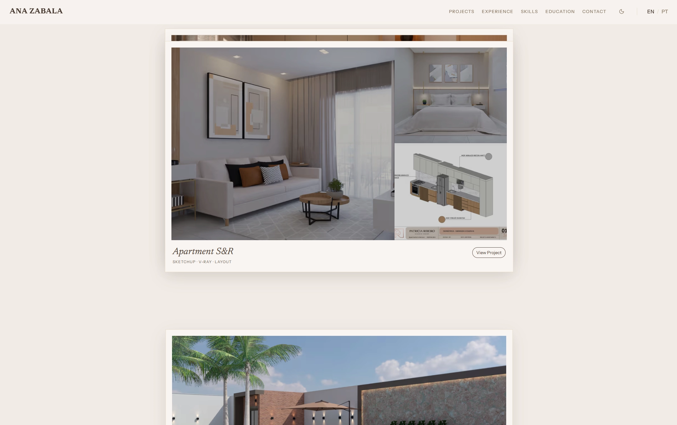 Ana Zabala portfolio project selection page