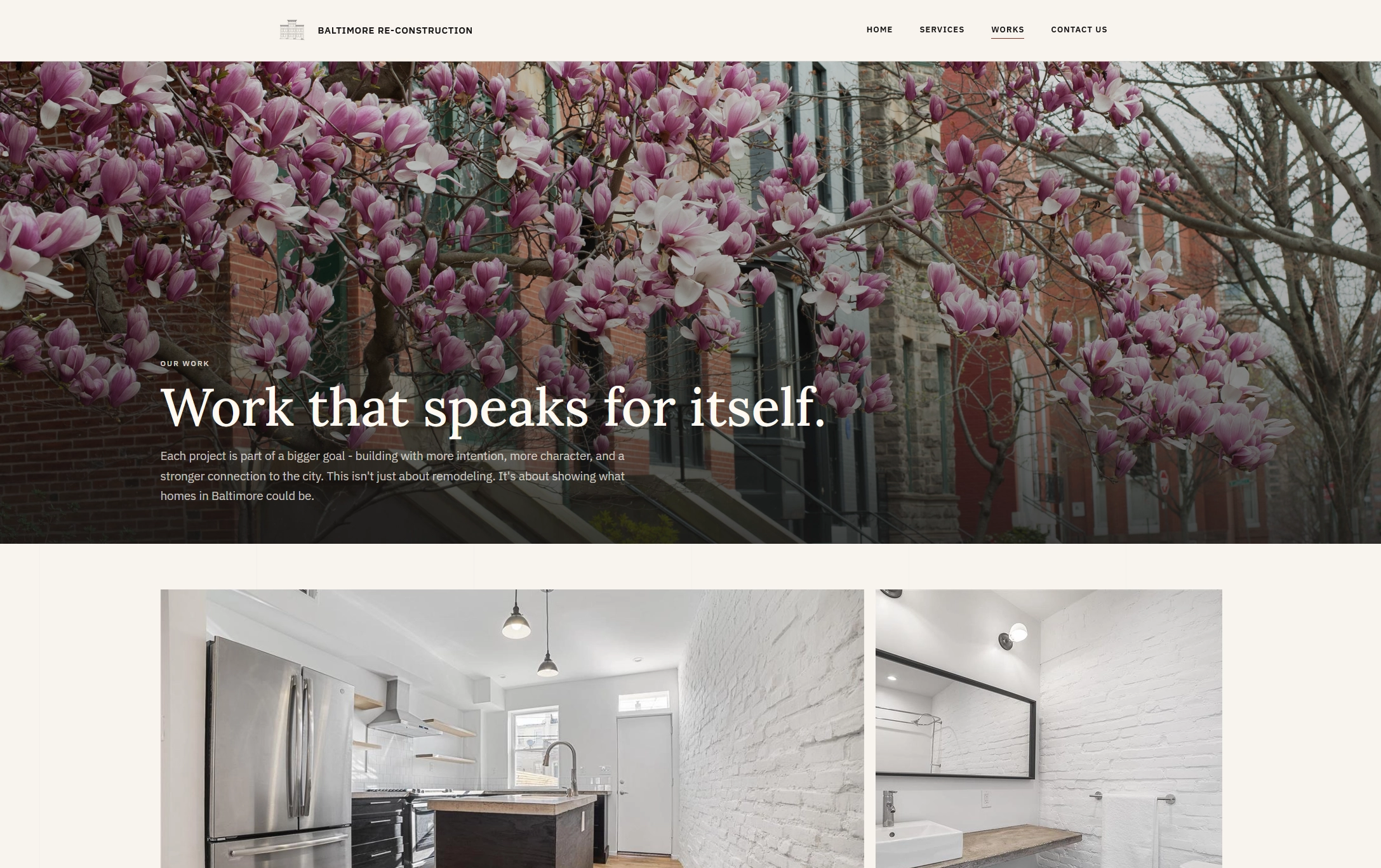 Baltimore Re-Construction work page with a residential renovation gallery